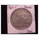 1924 P PEACE SILVER DOLLAR 90% UNC