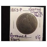 1853 P SEATED LIBERTY HALF $ 90% VG ARROWS & RAYS