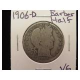 1906 D BARBER HALF DOLLAR 90% VG