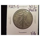 1927 S WALKING LIBERTY HALF DOLLAR 90% VG