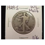 1929 S WALKING LIBERTY HALF DOLLAR 90% VG