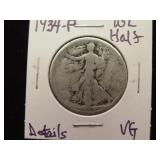 1934 P WALKING LIBERTY HALF DOLLAR 90% VG DETAILS