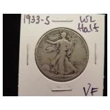 1933 S WALKING LIBERTY HALF DOLLAR 90% VF