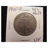 1945 P WALKING LIBERTY HALF DOLLAR 90% VF