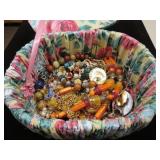 LADIES FLORAL JEWERLY BOX W/ASSORTED JEWELRY