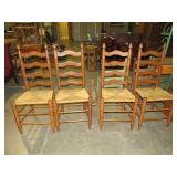 (4X) OAK LADDER BACK COUNTRY CHAIRS W/ RUSH SEATS