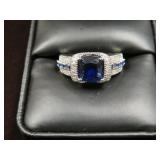 LADIES .925 BLUE SAPPHIRE RING SIZE 6