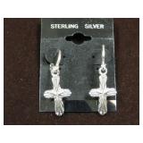LADIES .925 STERLING CROSS DANGLE EARRINGS