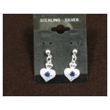LADIES .925 STERLING BLUE SAPP. DANGLE EARRINGS
