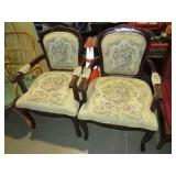 (2X) SOLID WOOD ARMED VICTORIAN NEEDLEPOINT CHAIRS