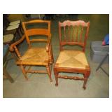 TWO RUSH SEATED SOLID WOOD CHAIRS