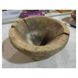 PRIMITIVE WOOD BOWL WITH REPAIRS