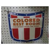PORCELAIN COLORED RESTROOM DIXIE OIL  ADV. SIGN