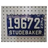 PORCELAIN TENN STUDEBAKER LICENSE PLATE
