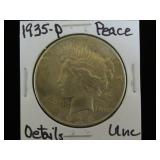 1935 P PEACE SILVER DOLLAR 90% UNC DETAILS
