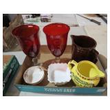 RUBY RED STEM WARE, PITCHERS, MILK GLASS & MISC