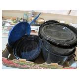 COLLECTION OF GRANITE WARE, ROASTER, PANS & LIDS