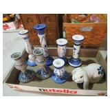 PAINTED CERAMIC CANDLE HOLDERS & RABBIT