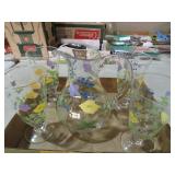 HAND PAINTED GLASS PITCHER & 4 TEA GLASSES