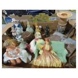 BOX FULL OF FIGURINES, BUTLER CRUMB CATCHER & MISC