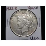 1922 D PEACE SILVER DOLLAR 90% UNC