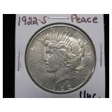 1922 S PEACE SILVER DOLLAR 90% UNC