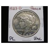 1923 D PEACE SILVER DOLLAR 90% PL UNC