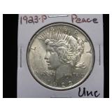 1923 P PEACE SILVER DOLLAR 90% UNC