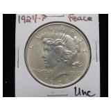 1924 P PEACE SILVER DOLLAR 90% UNC