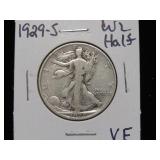 1929 S WALKING LIBERTY HALF DOLLAR 90% VF
