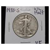 1933 S WALKING LIBERTY HALF DOLLAR 90% VF