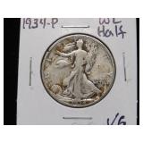1934 P WALKING LIBERTY HALF DOLLAR 90% VG