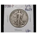 1938 P WALKING LIBERTY HALF DOLLAR 90% VF