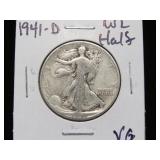 1941 D WALKING LIBERTY HALF DOLLAR 90% VG