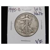 1945 D WALKING LIBERTY HALF DOLLAR 90% VF