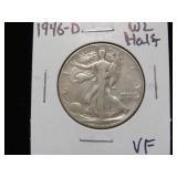 1946 D WALKING LIBERTY HALF DOLLAR 90% VF