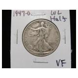 1947 D WALKING LIBERTY HALF DOLLAR 90% VF