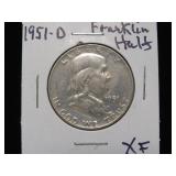1951 D FRANKLIN HALF DOLLAR 90% XF