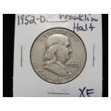 1952 D FRANKLIN HALF DOLLAR 90% XF