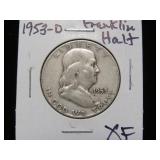 1953 D FRANKLIN HALF DOLLAR 90% XF