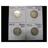 1908 D, 09 D, 10 D, 11 S BARBER QUARTERS 90%