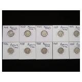 (10) MERCURY DIMES 90% VARIOUS DATES & MM