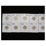 (10) MERCURY DIMES 90% VARIOUS DATES & MM