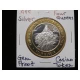 .999 SILVER FOUR QUEENS CASINO TOKEN GEM PROOF