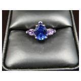 LADIES .925 BLUE SAPPHIRE & AMETHYST RING SIZE 6.5