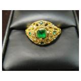 LADIES ROSE GOLD OVER .925 EMERALD RING SIZE 9