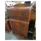 5 DRAWER INLAID WATERFALL HIGHBOY CHEST
