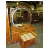ANTIQUE INLAY VANITY DRESSER W/MIRROR & BENCH