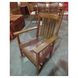 ANTIQUE OAK LEATHER SEAT ROCKER