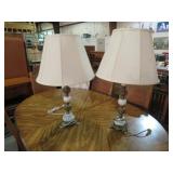 (2) MARBLE & GLASS BASE TABLE LAMPS WITH SHADES